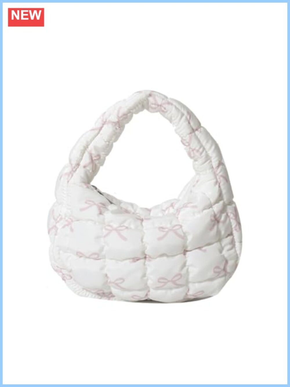 Quilted Puffer Mini Tote Bag Lightweight Nylon Shoulder Handbag Bow Detail